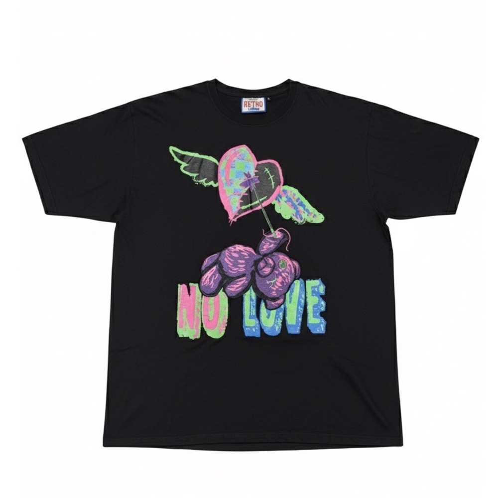 Retro Label Graphic T Shirt‎ Black Teddy Bear Heart No Love Print Sz 3XL Grunge